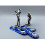 2 limited edition pewter sculpture figures of golfers by myth and magic by shudehiy together with