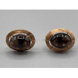 Gents 14ct gold and smokey quartz cufflinks 9.3g gross