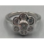 Ladies 9ct white gold and CZ cluster ring size I 2.5g gross