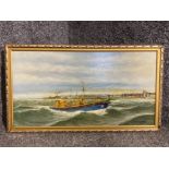 An oil on board by V A Currie “RNLB Tynesider” signed, inscribed verso and dated 1977