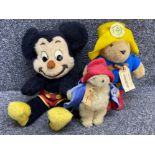 Vintage Walt Disney characters 1970s Micky Mouse soft teddy together with 2x vintage Paddington