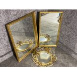 Vintage circular mirror & 2x gilt framed rectangular mirrors