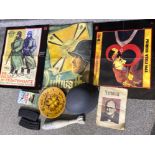 3x Reproduction German posters & helmet together with pellet (air soft BBs) magazines &