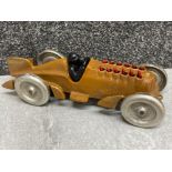 Cast metal model of a piston racer car (with moving wheels)