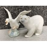 2x Lladro animal figurines includes 1207 Attentive polar bear & goose