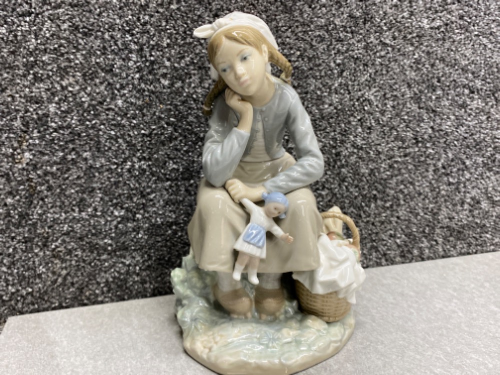 Large Lladro figure 1211 “basket of fun” girl with flowers with doll