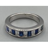 Ladies 9ct white gold sapphire and diamond band size K 4.3g gross