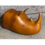 Handmade genuine leather Rhino trophy head (wall hanging) 55.5cm