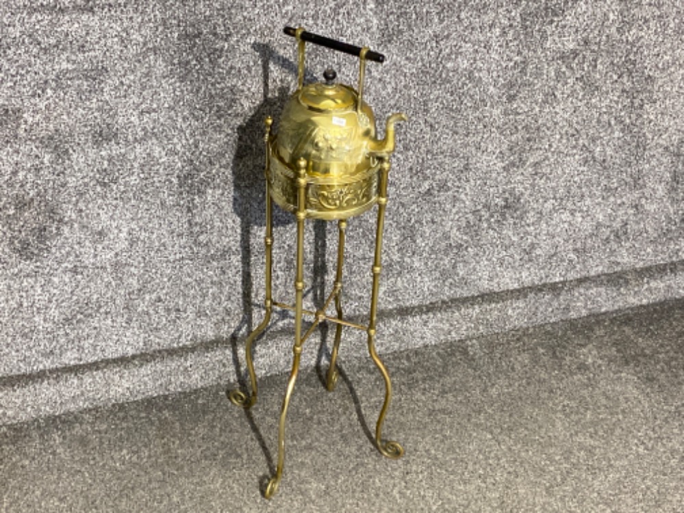 Art Nouveau brass kettle on stand