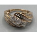 Ladies 10ct yellow gold ornate diamond ring size M 4g gross