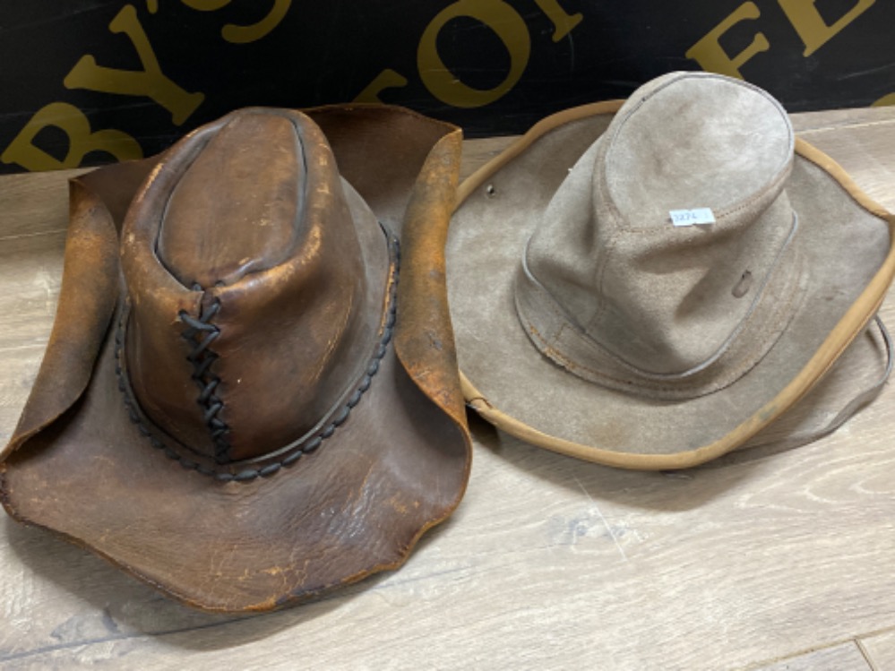 2x vintage leather hats (western style)