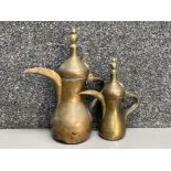 2x Vintage copper & brass Middle Eastern Dallah pitcher/coffee pots - Heights 30.5 & 23cm