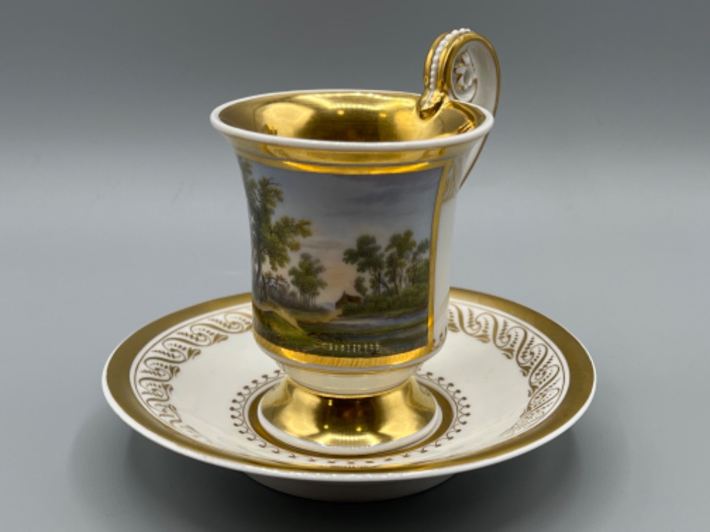 Stunning CUP AND SAUCER, porcelain, KPM 18244-1847 eagle mark Königliche Porzellan-Manufaktur Berlin