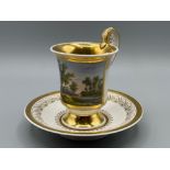 Stunning CUP AND SAUCER, porcelain, KPM 18244-1847 eagle mark Königliche Porzellan-Manufaktur Berlin