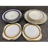 Tray of 2x fruit dessert sets & 6x gilded Tuscan cake plates