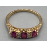 Ladies 18ct yellow gold ruby and diamond ring size O 2.9g gross