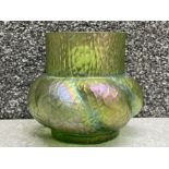 Large neck Bohemian Kralik Martele rose bowl vase in iridescent green (nick to neck)