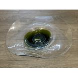 Large Hand Blown Clear Glass Dish with Green middle (47cms)
