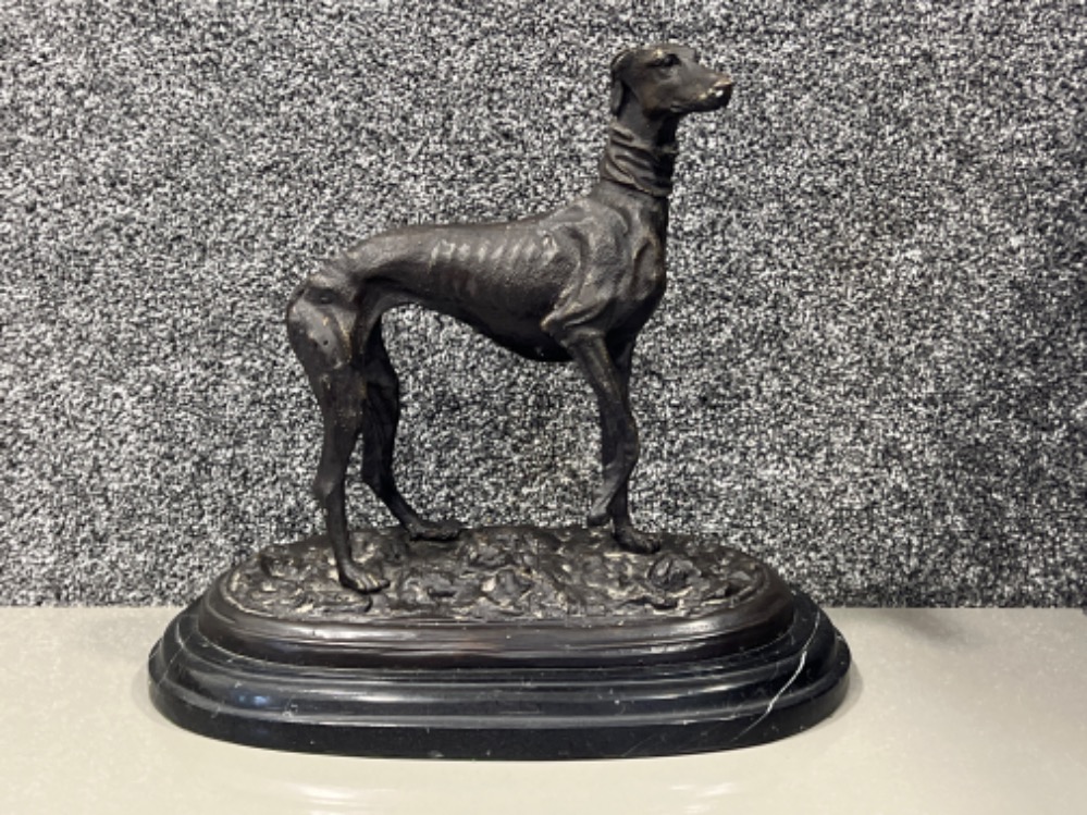 Bronze model of Greyhound on a black marble base England MENE