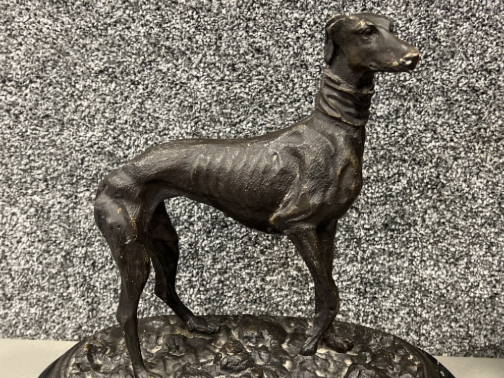 Bronze model of Greyhound on a black marble base England MENE - Image 2 of 3