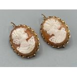 Ladies 9ct yellow gold cameo earrings 6.4g gross