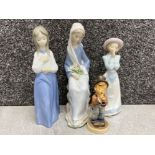 Lladro figure 4972 sitting girl with lilies together with 2x Nao figures & Goebel Hummel figure