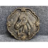 Cast metal hanging coat rack with horses head design