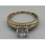 Ladies 9ct yellow gold CZ solitaire ring size L 2g gross