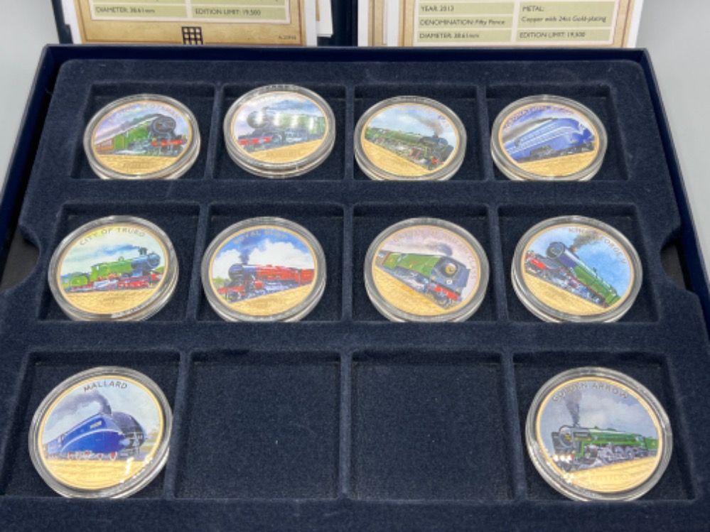 The celebration of steam locomotives coin collection. 24ct gold plated includes Mallard, Golden - Image 2 of 3