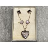 Silver heart shaped locket and chain plus 2 pairs of silver stud earrings, 8.5G