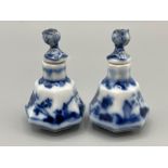 Pair of Blue and white Meissen scent bottles dated 1934 (slight damage on one)