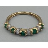 Ladies 9ct yellow gold emerald and diamond band size L 1/2 1.4g gross