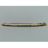 Ladies 18ct yellow gold emerald and diamond bar brooch 5.7g gross