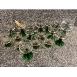 Selection of green based art glass drinking glasses, 18 pieces in total