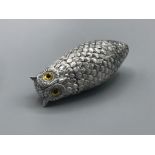 An unusual silver plated owl shaped vesta case stamped sm