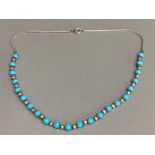 Silver foxtail & turquoise beaded necklace - 46cm