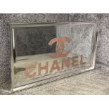 Contemporary wall hanging advertising mirror - Chanel, with chrome effect frame, 111x62.5cm