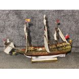 Stunning Sovereign of the Seas hand built from scratch model boat 110cm x 78cms, mounted on wooden