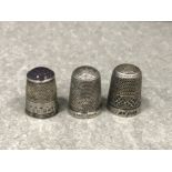 3 silver thimbles one Charles Horner Chester 1909 with amethyst top one William Harrison Chester