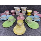 18 pieces of Maling lustre (multiple colours) cups & saucers plus 2x sundae’s, also includes 2x