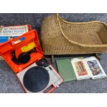 Rare Chad Valley 1960s Record Player Close 'n Play in Orange together with wicker dolls cot & 3