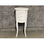 Painted white 3 drawer cylindrical side-chest of drawers, height 72cm