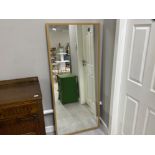 Large rectangular shaped light oak framed shop display mirror, 70x160cm