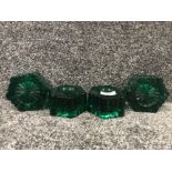 Set of four teal green glass piano insulator 6 sided and fluted design