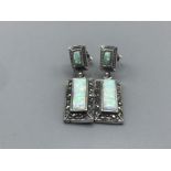 A pair of silver marcasite and opal panelled Art Deco style drop earrings 5.91g gross
