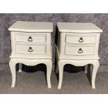Pair of modern 2 drawer bedside chests in cream, 43x43cm, height 65cm