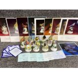 Total of 9 Franklin Mint porcelain bell sculptures each with bird designs including the English Wren