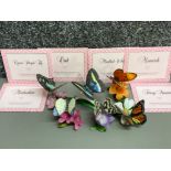 Total of 6 Franklin Mint Butterflies of the world porcelain sculptures including Malachite, Queen