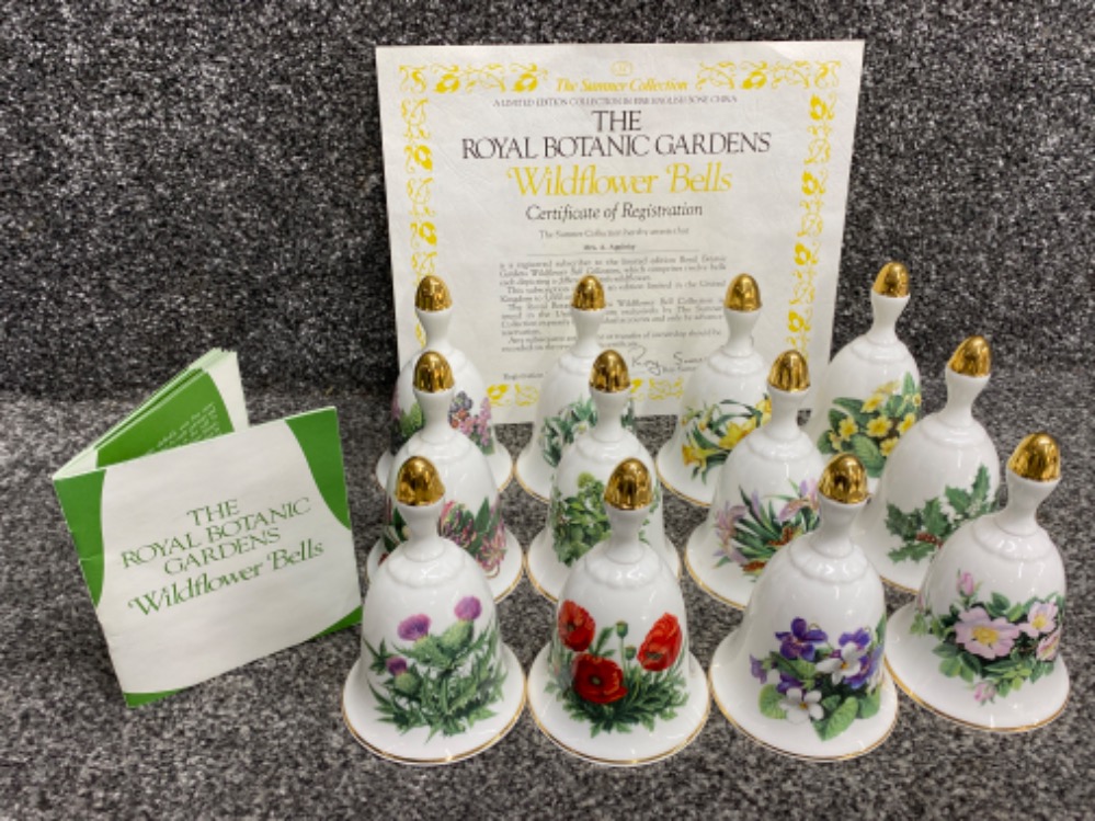 Total of 12 limited edition “Royal Botanic gardens” wildflower bells, with certificate - Danbury