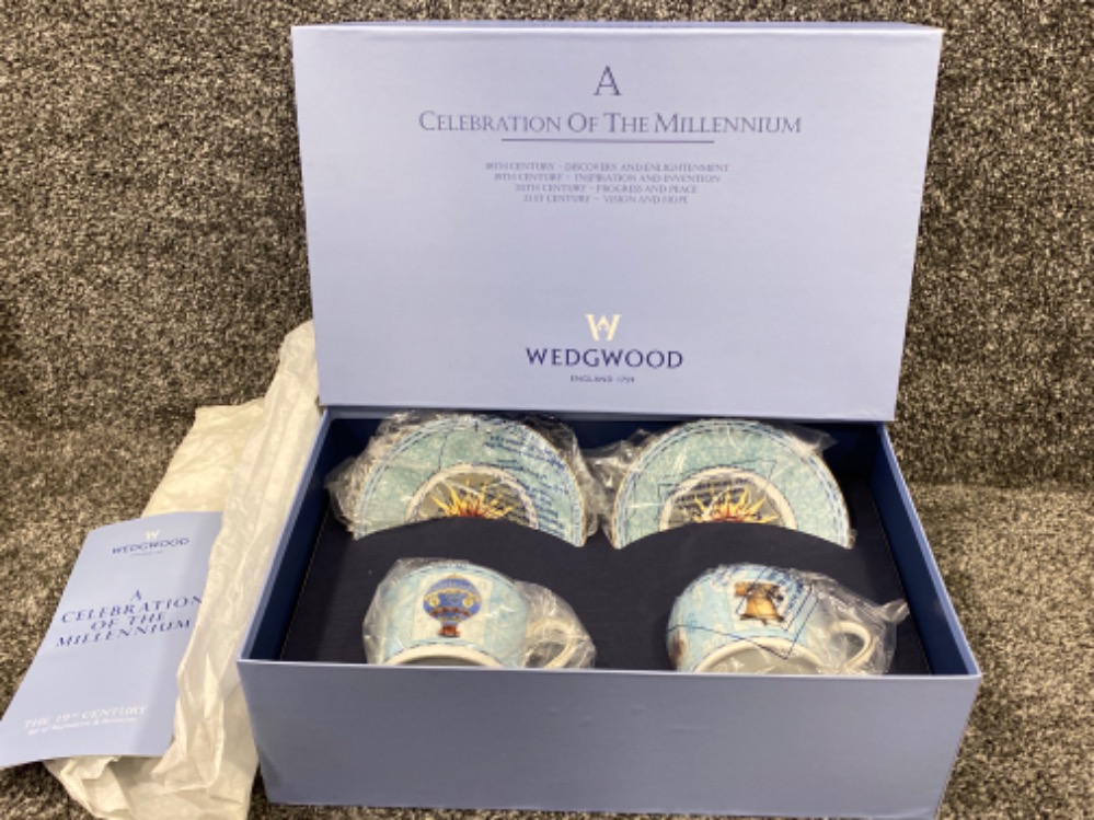 Wedgwood 4 piece cup & saucer boxed set, celebrating the Millennium